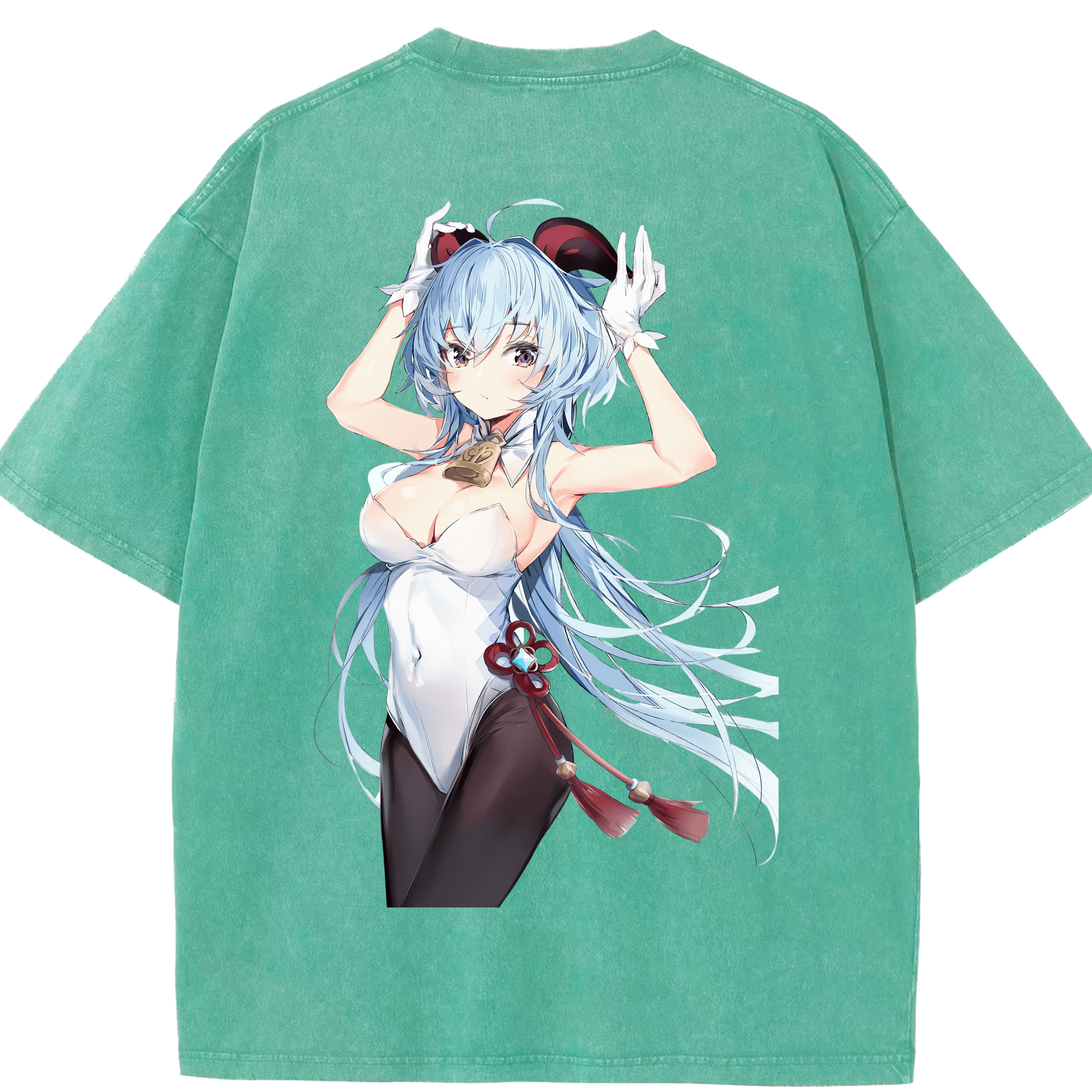 げんし神 甘雨 かんう genshin Ganyu 綿100% ヴィンテージ風 半袖Tシャツ（背面プリント）